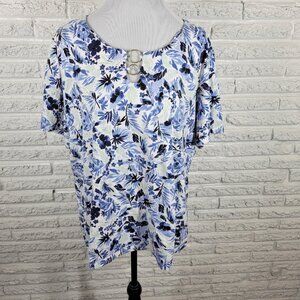 Coral Bay Womens Top 2X Plus Tee Short Sleeve Cotton Blend Blue FLO239XE